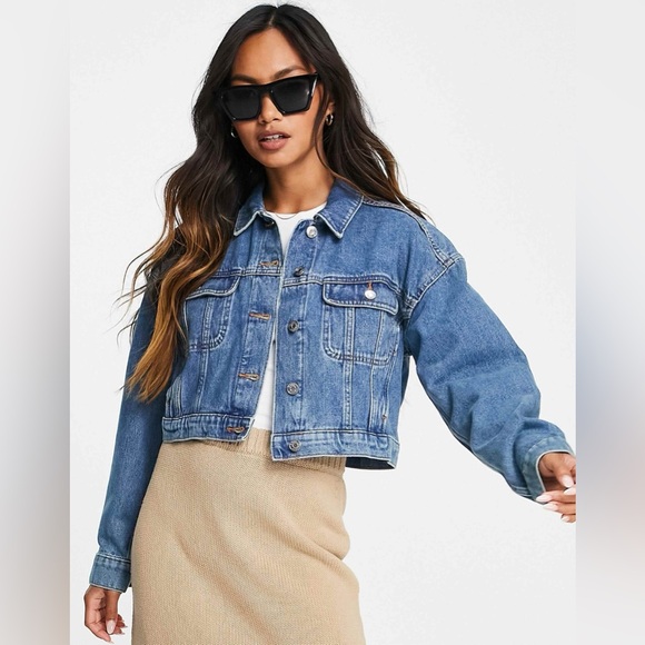ASOS Jackets & Blazers - NWOT ASOS Denim Cropped Blue Jean Jacket with Silver Hardware